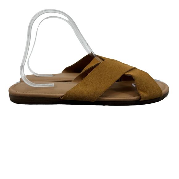 Torrid Cross Strap Slide Womens 10 Mustard Suede Strap Slip On Flat Sandals - Picture 1 of 9